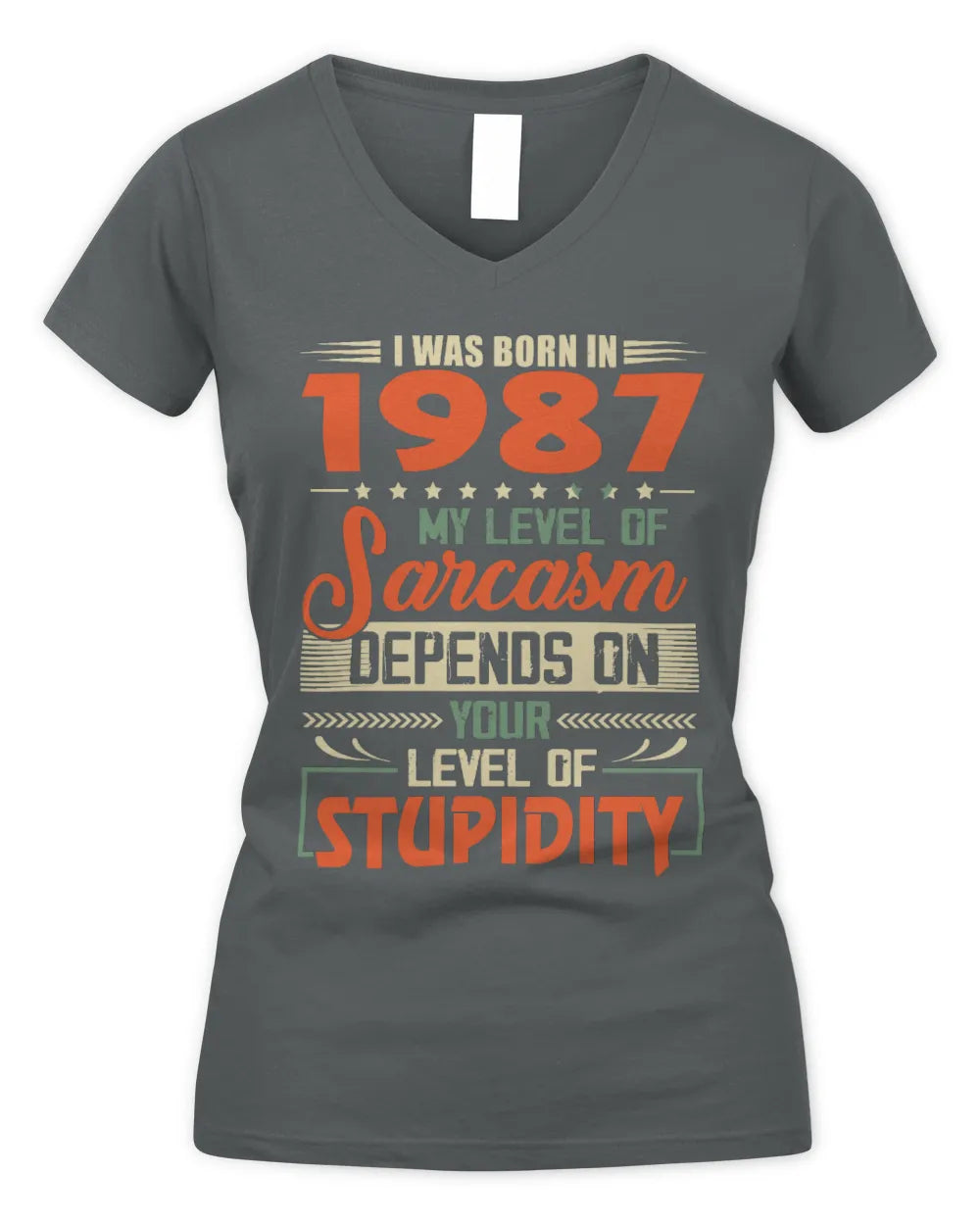 1987 HH89-K2 – Vintage Born to Be Sarcastic T-Shirt - Women's V-Neck T-Shirt - Charcoal