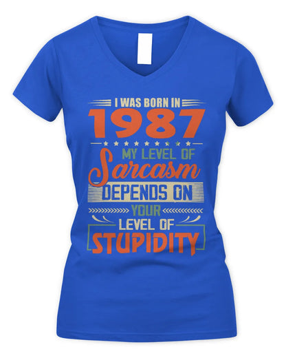 1987 HH89-K2 – Vintage Born to Be Sarcastic T-Shirt - Women's V-Neck T-Shirt - Royal