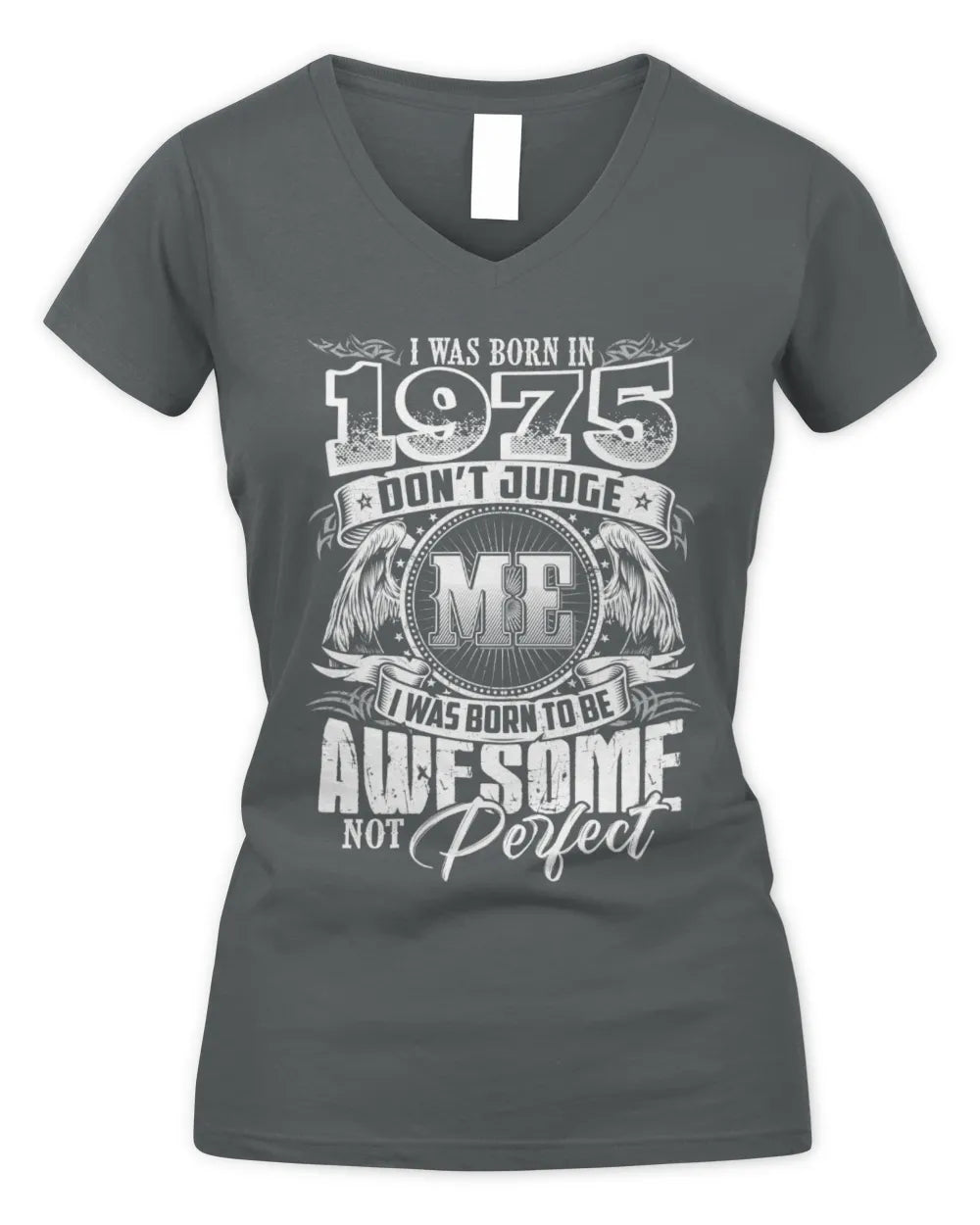 1975 HH89-K2 – Awesome Birth Year Quote T-Shirt - Women's V-Neck T-Shirt - Charcoal