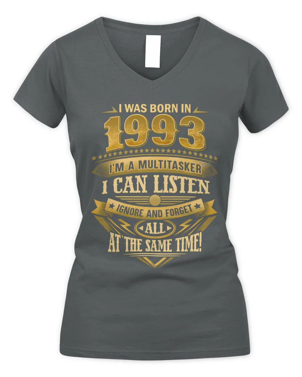 1993 HH89-K2 – Funny Birth Year Multitasker Quote T-Shirt - Women's V-Neck T-Shirt - Charcoal