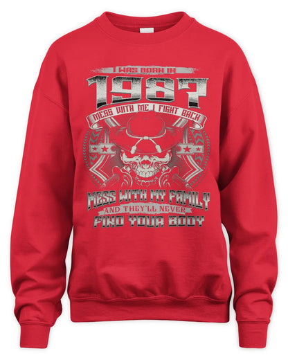 1987 HH89-K2 – T-shirt – Theme: "Birth Year – Family Always Protects" - Unisex Sweatshirt - Red