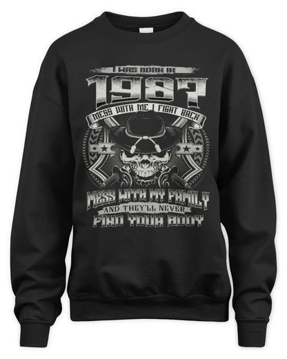 1987 HH89-K2 – T-shirt – Theme: "Birth Year – Family Always Protects" - Unisex Sweatshirt - Black