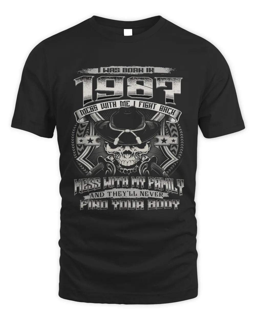 1987 HH89-K2 – T-shirt – Theme: "Birth Year – Family Always Protects" - Unisex Standard T-Shirt - Black