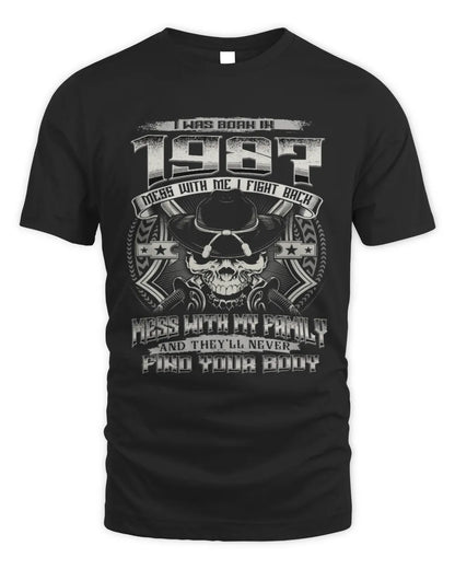 1987 HH89-K2 – T-shirt – Theme: "Birth Year – Family Always Protects" - Unisex Standard T-Shirt - Black