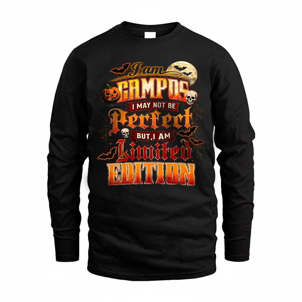 CAMPOS HH-F008 – Personalized Name Halloween Shirt – “I May Not Be Perfect, But I Am Limited Edition” Custom Apparel