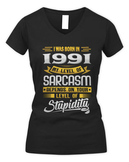 1991 HH88-K2 – Funny Birth Year Sarcasm Quote T-Shirt - Women's V-Neck T-Shirt - Black
