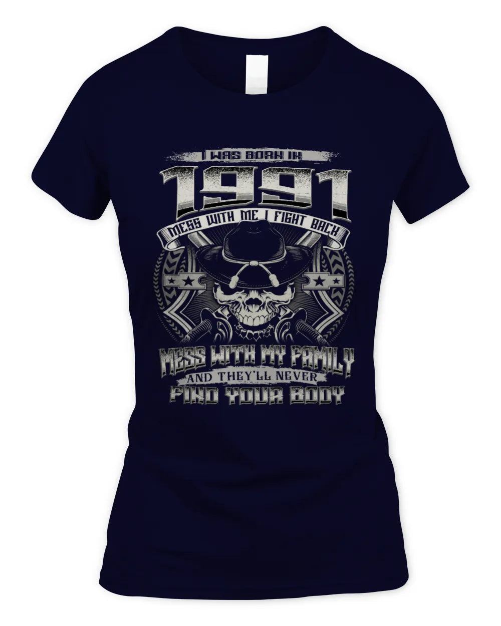 1991 HH89-K2 – T-shirt – Theme: "Birth Year – Family Always Protects" - Women's Standard T-Shirt - Navy