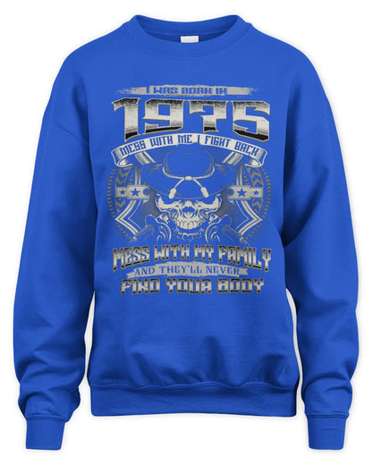 1975 HH89-K2 – T-shirt – Theme: "Birth Year – Family Always Protects" - Unisex Sweatshirt - Royal