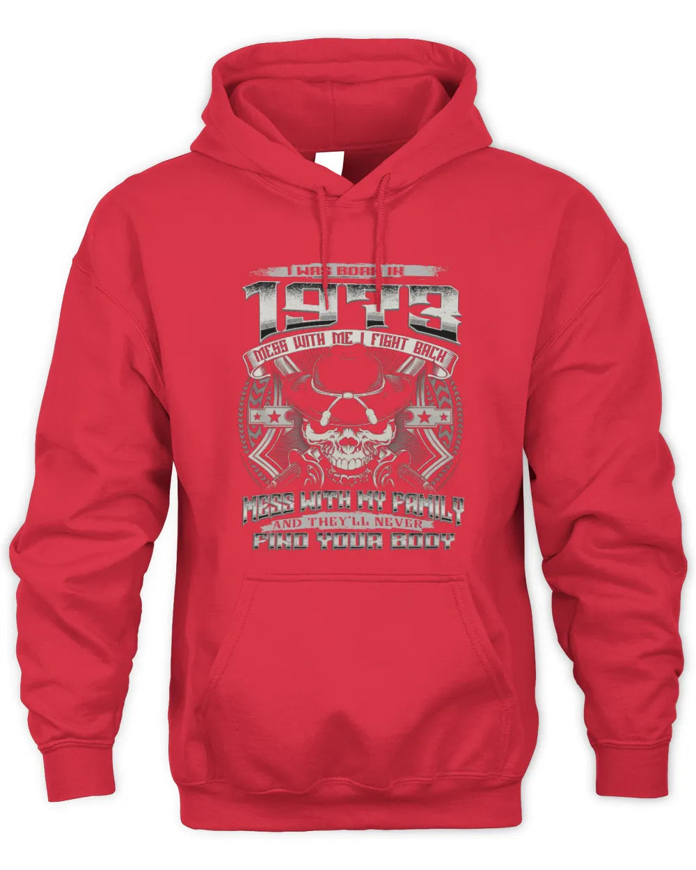 1973 HH89-K2 – T-shirt – Theme: "Birth Year – Family Always Protects" - Unisex Hoodie - Red