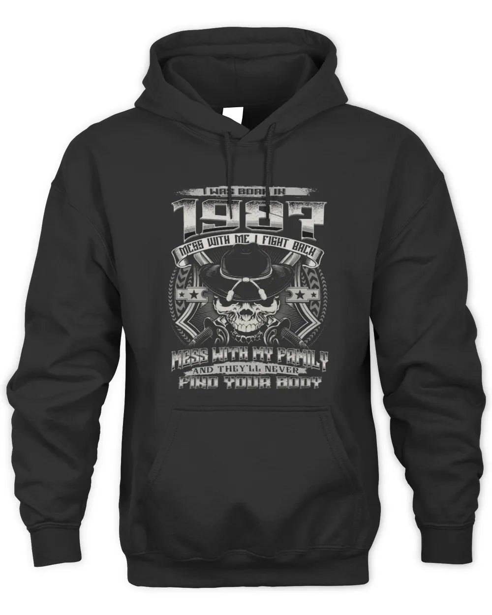 1987 HH89-K2 – T-shirt – Theme: "Birth Year – Family Always Protects" - Unisex Hoodie - Black