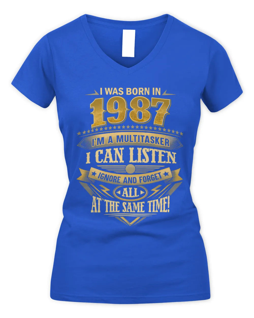 1987 HH89-K2 – Funny Birth Year Multitasker Quote T-Shirt - Women's V-Neck T-Shirt - Royal