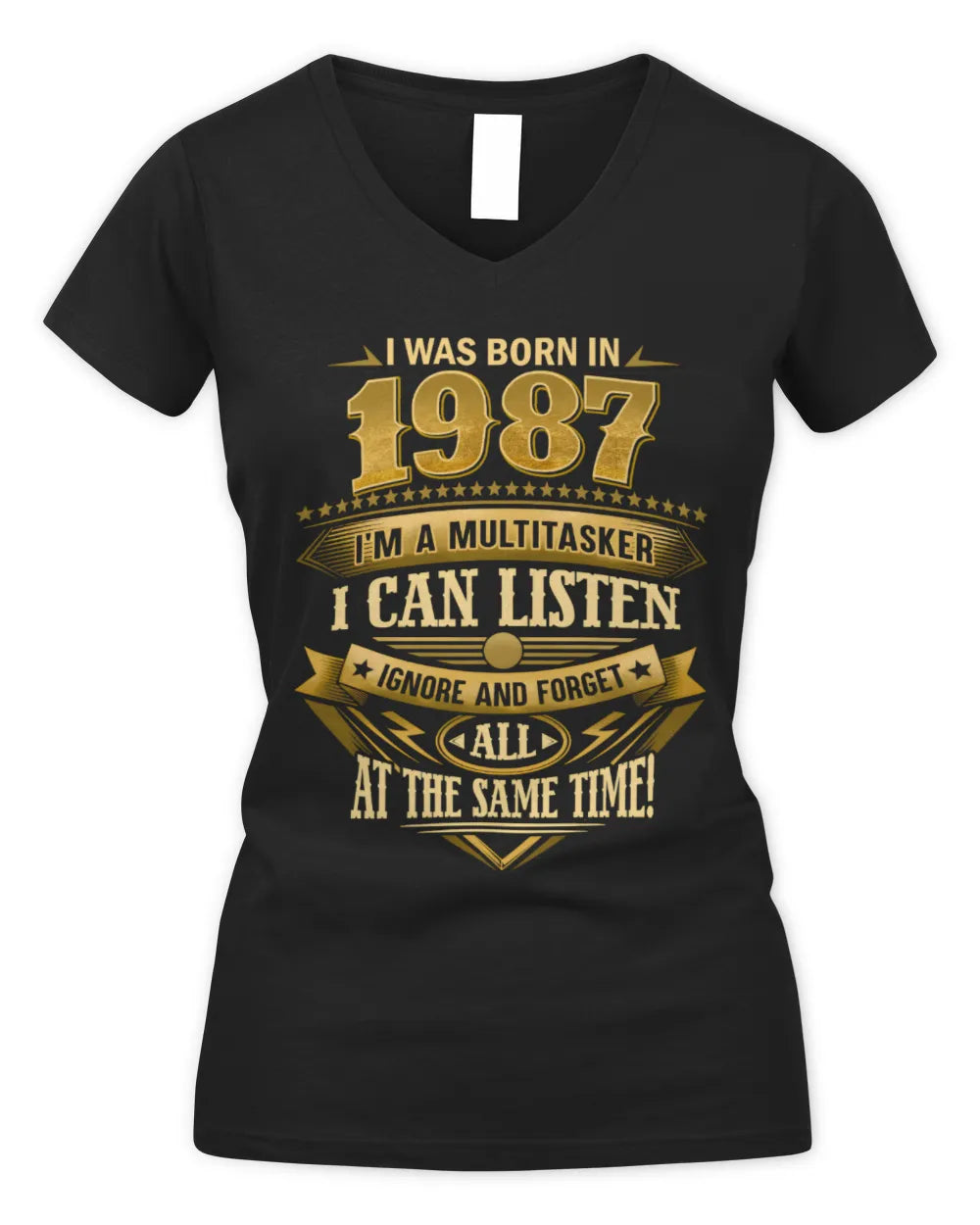 1987 HH89-K2 – Funny Birth Year Multitasker Quote T-Shirt - Women's V-Neck T-Shirt - Black