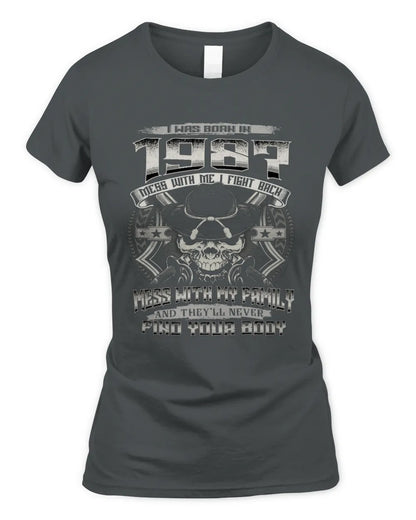 1987 HH89-K2 – T-shirt – Theme: "Birth Year – Family Always Protects" - Women's Standard T-Shirt - Charcoal