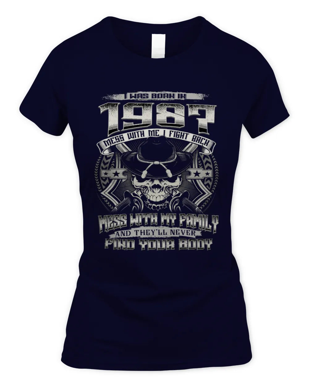 1987 HH89-K2 – T-shirt – Theme: "Birth Year – Family Always Protects" - Women's Standard T-Shirt - Navy