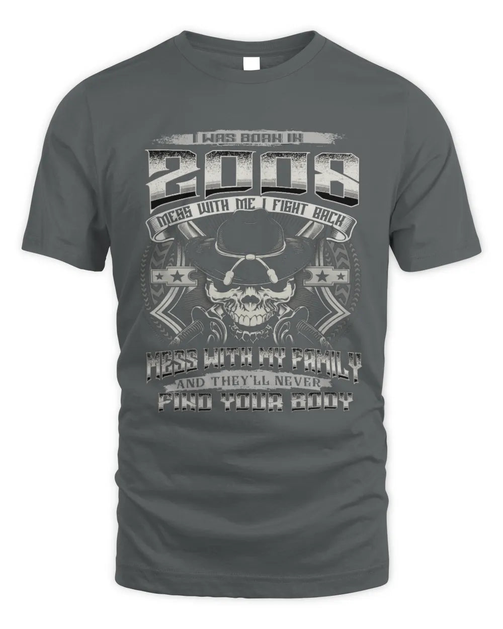 2008 HH89-K2 – T-shirt – Theme: "Birth Year – Family Always Protects" - Unisex Standard T-Shirt - Charcoal