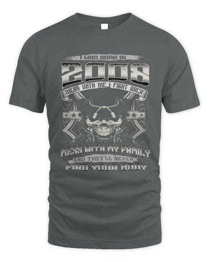 2008 HH89-K2 – T-shirt – Theme: "Birth Year – Family Always Protects" - Unisex Standard T-Shirt - Charcoal
