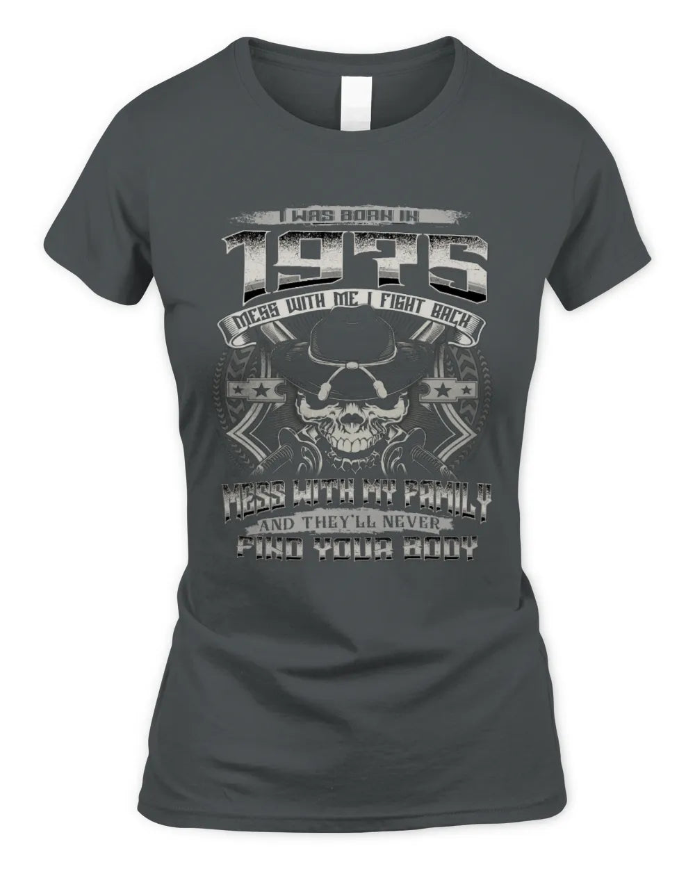 1975 HH89-K2 – T-shirt – Theme: "Birth Year – Family Always Protects" - Women's Standard T-Shirt - Charcoal