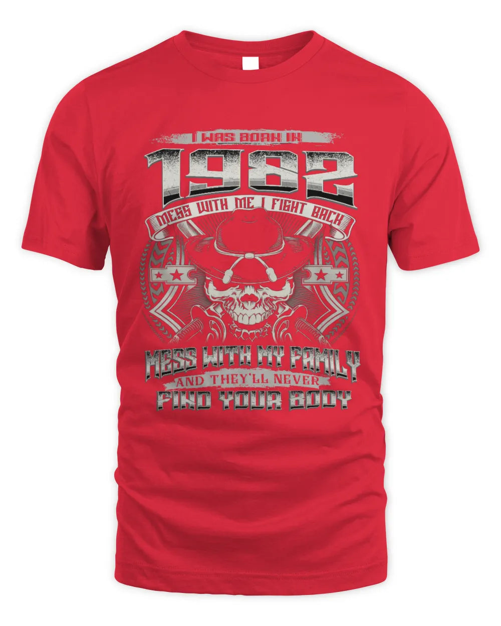 1982 HH89-K2 – T-shirt – Theme: "Birth Year – Family Always Protects" - Unisex Standard T-Shirt - Red