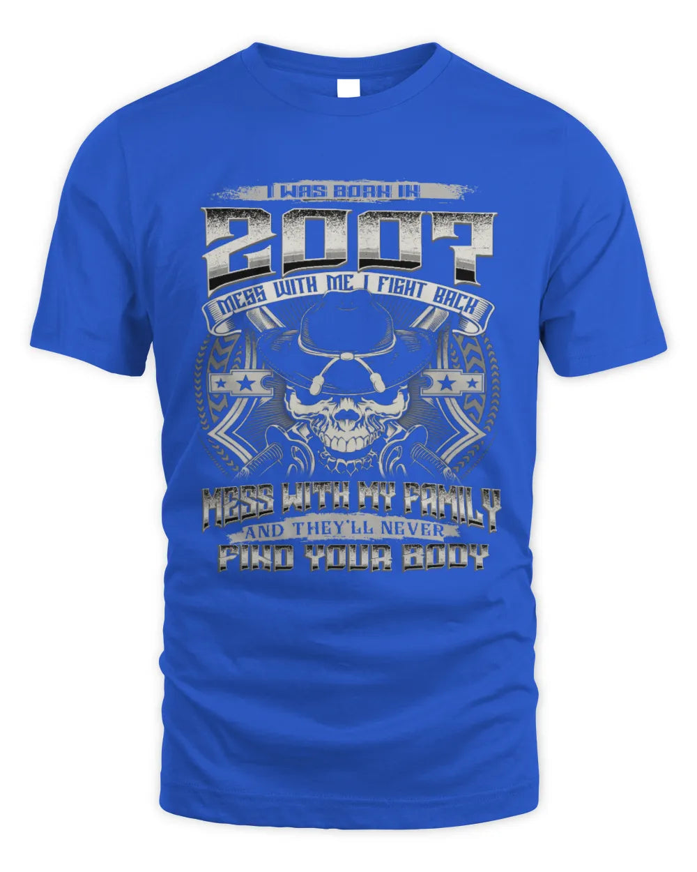2007 HH89-K2 – T-shirt – Theme: "Birth Year – Family Always Protects" - Unisex Standard T-Shirt - Royal