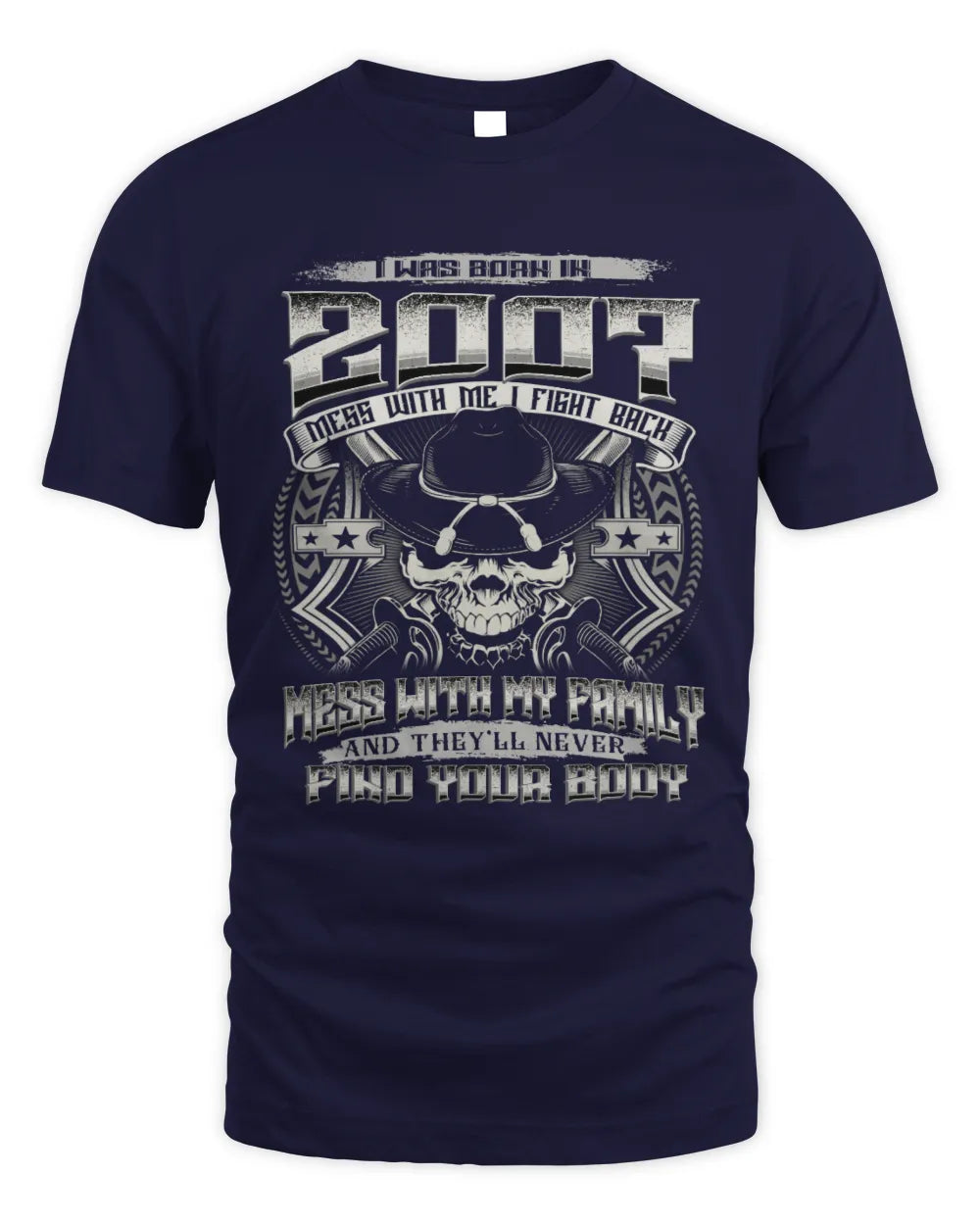 2007 HH89-K2 – T-shirt – Theme: "Birth Year – Family Always Protects" - Unisex Standard T-Shirt - Navy