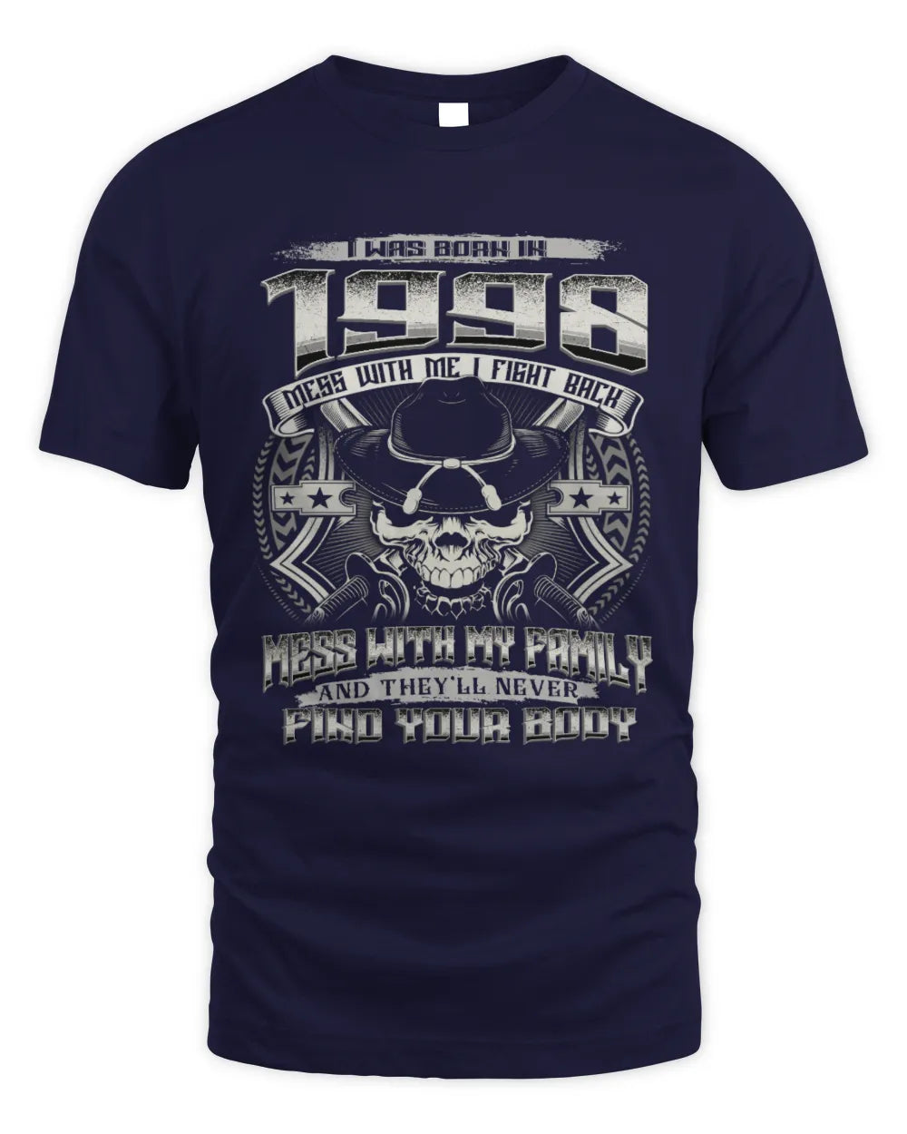 1998 HH89-K2 – T-shirt – Theme: "Birth Year – Family Always Protects" - Unisex Standard T-Shirt - Navy