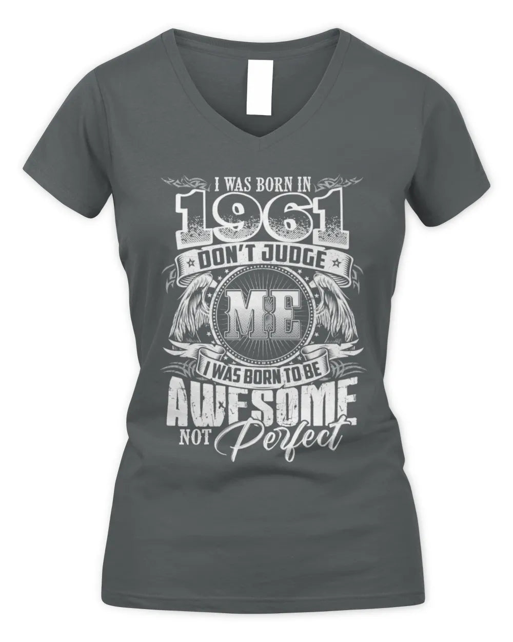 1961 HH89-K2 – Awesome Birth Year Quote T-Shirt - Women's V-Neck T-Shirt - Charcoal