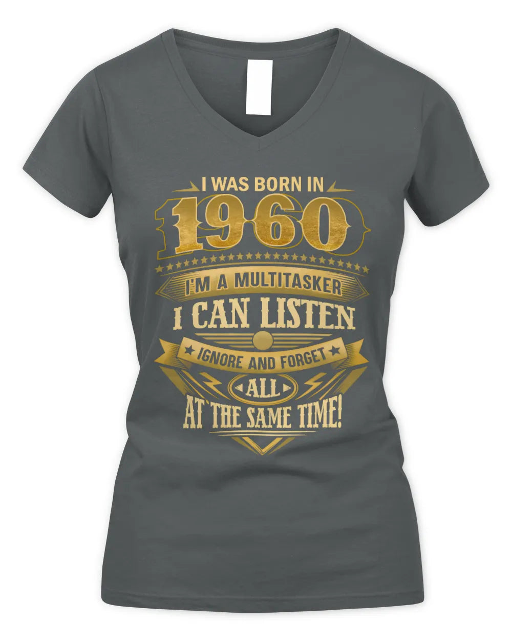 1960 HH89-K2 – Funny Birth Year Multitasker Quote T-Shirt - Women's V-Neck T-Shirt - Charcoal