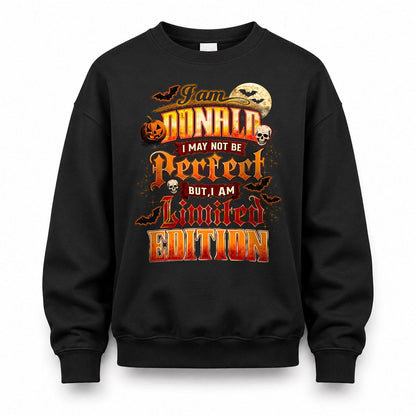 DONALD HH-F008 – Personalized Name Halloween Shirt – “I May Not Be Perfect, But I Am Limited Edition” Custom Apparel