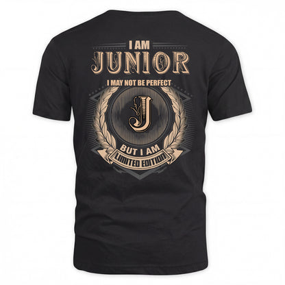 JUNIOR 2K-101–Personalized Name Quote Apparel “I Am NAME May Not Be Perfect But I Am Limited Edition”
