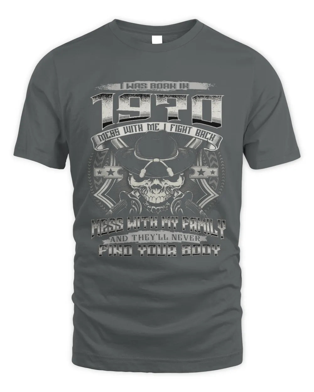 1970 HH89-K2 – T-shirt – Theme: "Birth Year – Family Always Protects" - Unisex Standard T-Shirt - Charcoal