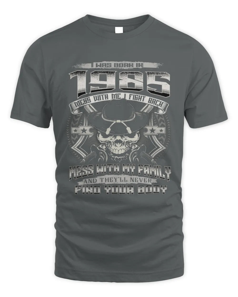 1985 HH89-K2 – T-shirt – Theme: "Birth Year – Family Always Protects" - Unisex Standard T-Shirt - Charcoal