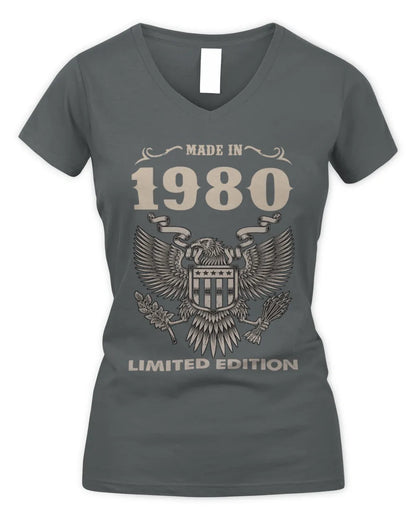 1980 HH89-K2 – Classic Birth Year Limited Edition T-Shirt - Women's V-Neck T-Shirt - Charcoal