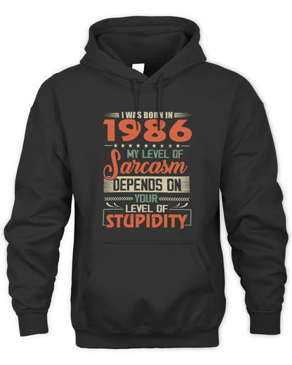 1986 HH89-K2 – Vintage Born to Be Sarcastic T-Shirt - Unisex Hoodie - Black