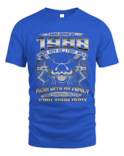 1988 HH89-K2 – T-shirt – Theme: "Birth Year – Family Always Protects" - Unisex Standard T-Shirt - Royal