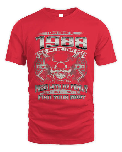 1988 HH89-K2 – T-shirt – Theme: "Birth Year – Family Always Protects" - Unisex Standard T-Shirt - Red