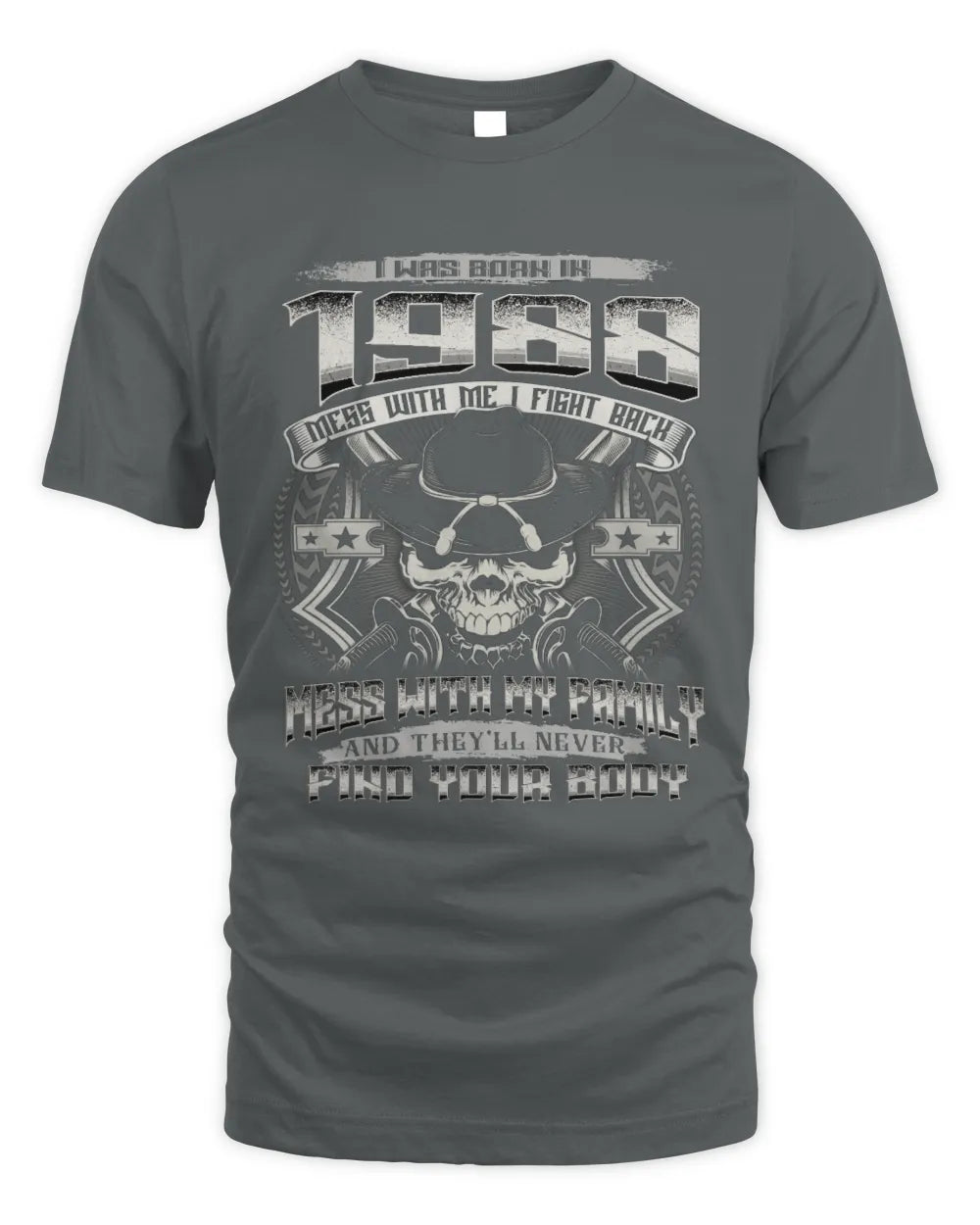 1988 HH89-K2 – T-shirt – Theme: "Birth Year – Family Always Protects" - Unisex Standard T-Shirt - Charcoal