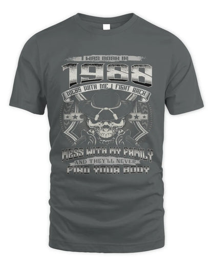 1988 HH89-K2 – T-shirt – Theme: "Birth Year – Family Always Protects" - Unisex Standard T-Shirt - Charcoal