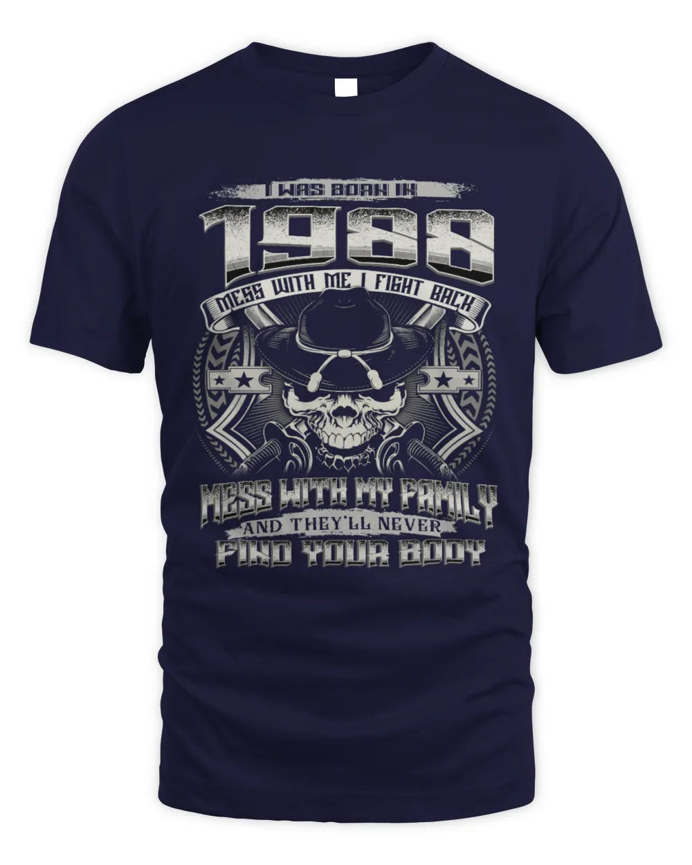 1988 HH89-K2 – T-shirt – Theme: "Birth Year – Family Always Protects" - Unisex Standard T-Shirt - Navy