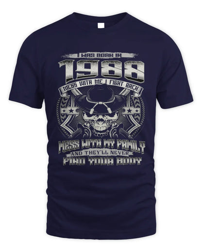 1988 HH89-K2 – T-shirt – Theme: "Birth Year – Family Always Protects" - Unisex Standard T-Shirt - Navy