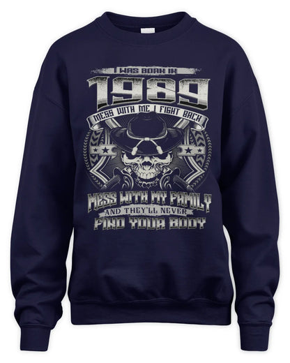 1989 HH89-K2 – T-shirt – Theme: "Birth Year – Family Always Protects" - Unisex Sweatshirt - Navy