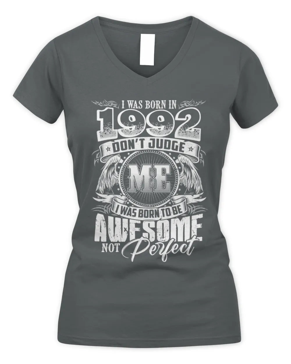 1992 HH89-K2 – Awesome Birth Year Quote T-Shirt - Women's V-Neck T-Shirt - Charcoal