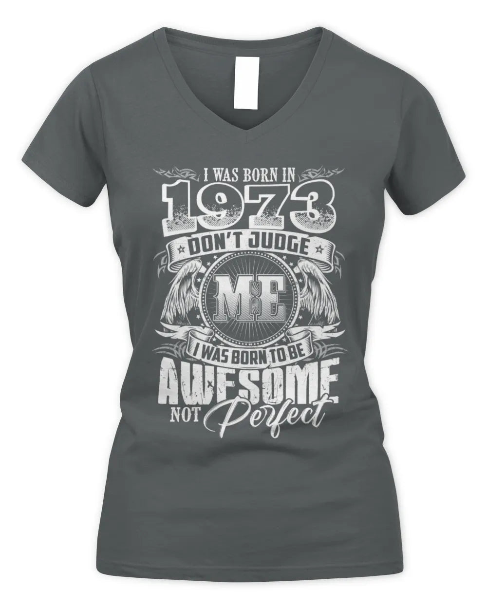 1973 HH89-K2 – Awesome Birth Year Quote T-Shirt - Women's V-Neck T-Shirt - Charcoal
