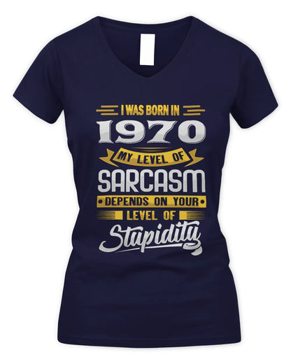1970 HH88-K2 – Funny Birth Year Sarcasm Quote T-Shirt - Women's V-Neck T-Shirt - Navy