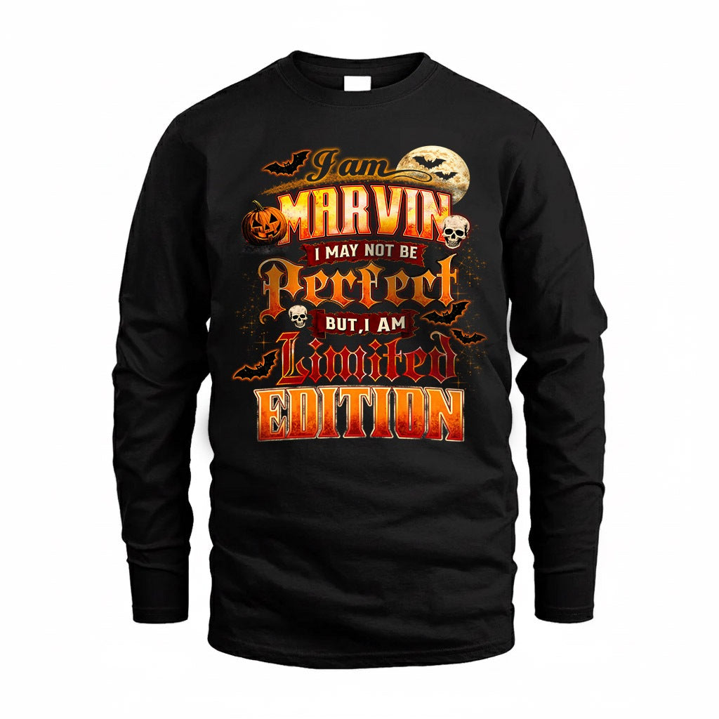 MARVIN HH-F008 – Personalized Name Halloween Shirt – “I May Not Be Perfect, But I Am Limited Edition” Custom Apparel