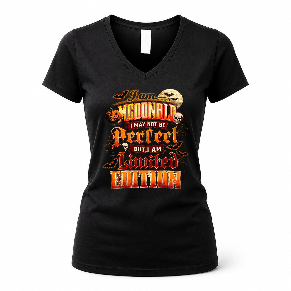 MCDONALD HH-F008 – Personalized Name Halloween Shirt – “I May Not Be Perfect, But I Am Limited Edition” Custom Apparel