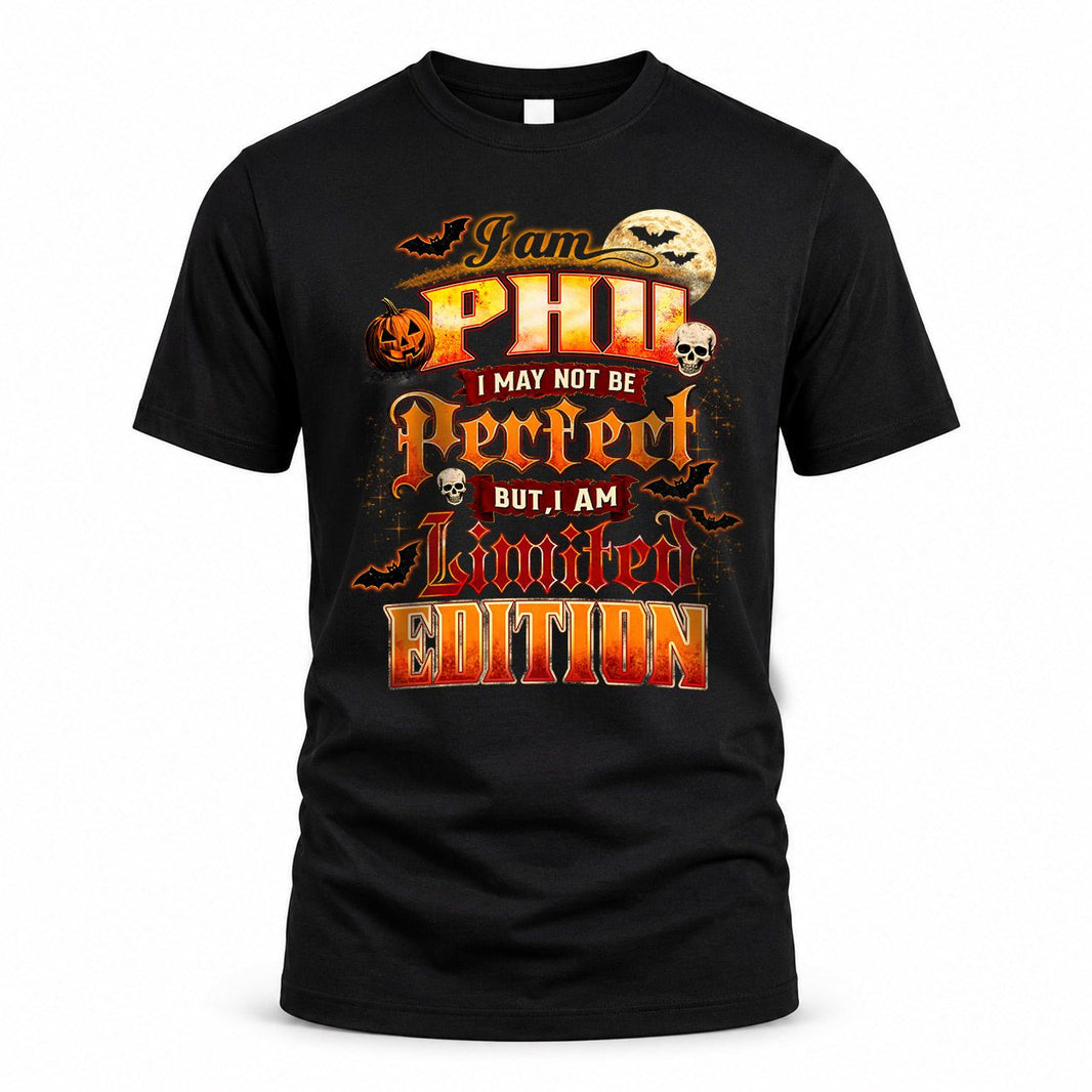 PHU HH-F008 – Personalized Name Halloween Shirt – “I May Not Be Perfect, But I Am Limited Edition” Custom Apparel