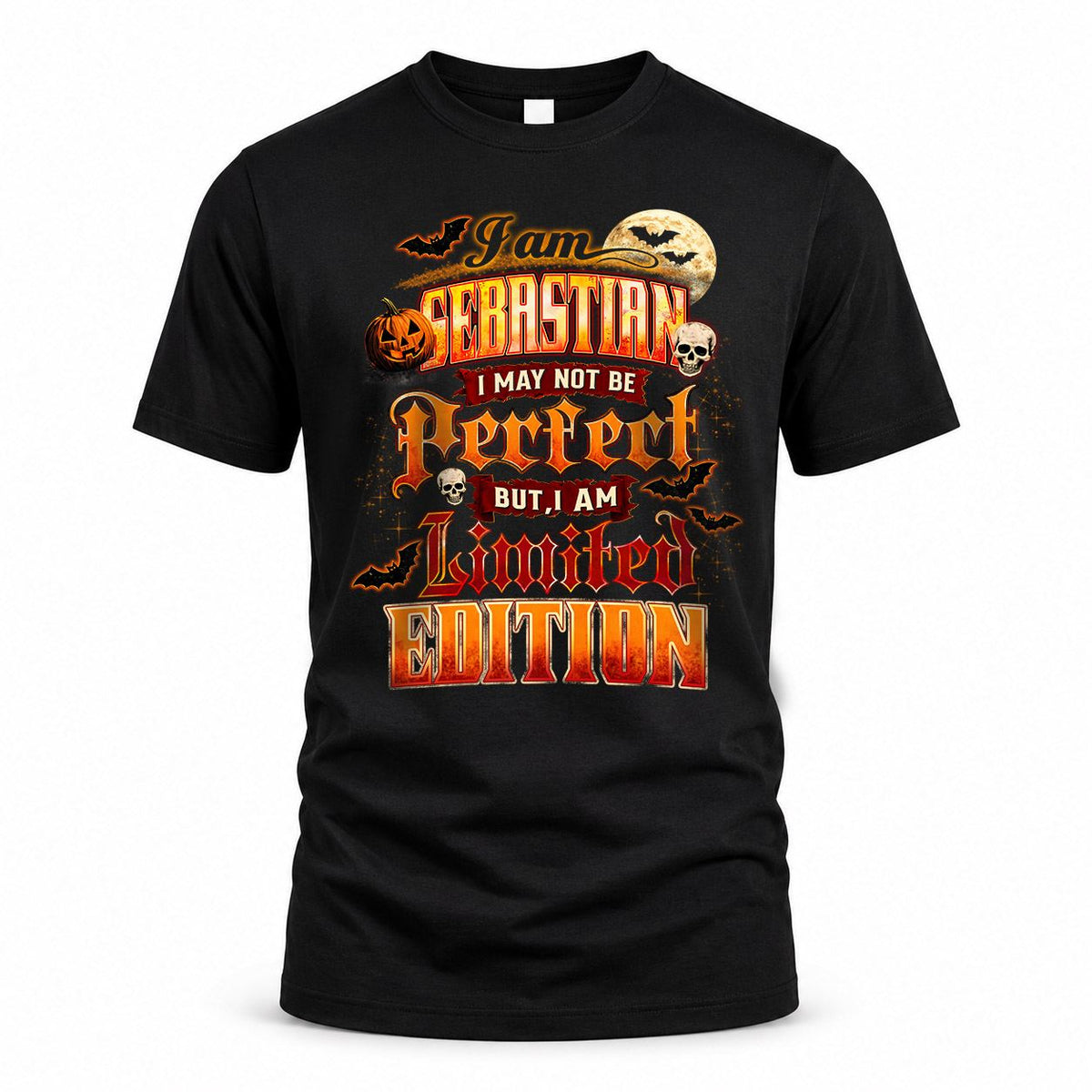 SEBASTIAN HH-F008 – Personalized Name Halloween Shirt – “I May Not Be Perfect, But I Am Limited Edition” Custom Apparel