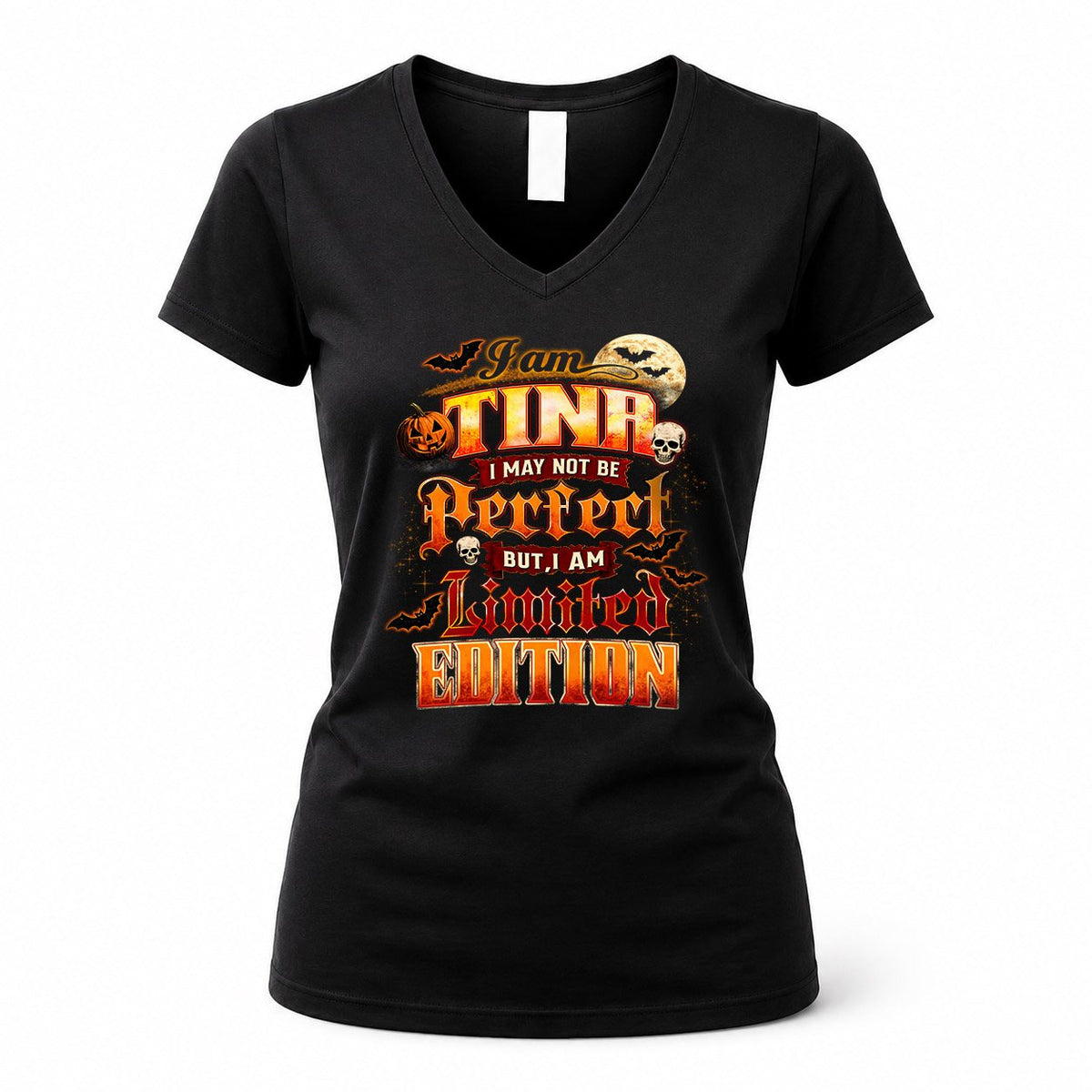 TINA HH-F008 – Personalized Name Halloween Shirt – “I May Not Be Perfect, But I Am Limited Edition” Custom Apparel
