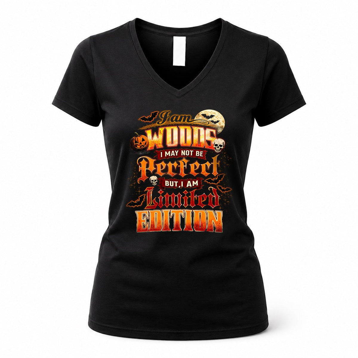 WOODS HH-F008 – Personalized Name Halloween Shirt – “I May Not Be Perfect, But I Am Limited Edition” Custom Apparel